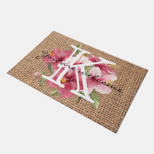 Cute floral zomer monogrammed welkomsttekstscript deurmat (Schuin)