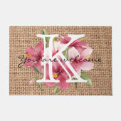 Cute floral zomer monogrammed welkomsttekstscript deurmat (Voorkant)