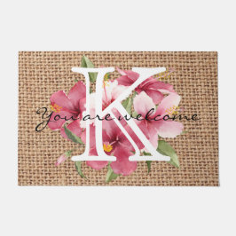 Cute floral zomer monogrammed welkomsttekstscript deurmat