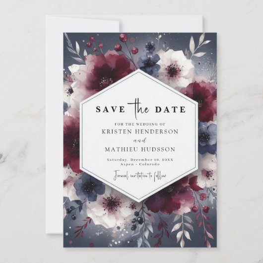Cute Florale Burgundy Bruiloft Save The Date (Voorkant)