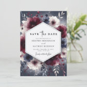 Cute Florale Burgundy Bruiloft Save The Date (Staand voorkant)