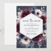 Cute Florale Burgundy Bruiloft Save The Date (Voorkant / Achterkant)