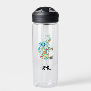 Cute florale olifant met aangepast monogram waterfles