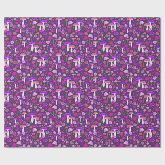 Cute Florals Paddenstoelen Roze, Paars en zwart Cadeaupapier (Vlak)
