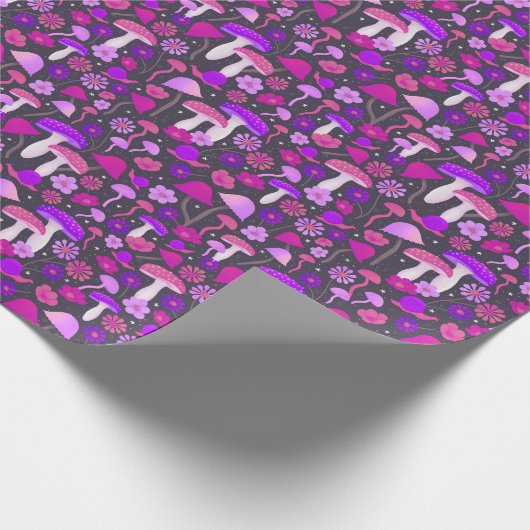 Cute Florals Paddenstoelen Roze, Paars en zwart Cadeaupapier (Hoek)