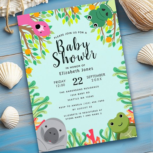Cute Florida Animals Baby shower Invitation Kaart