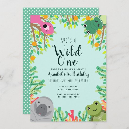 Cute Florida Animals Wild One Kids Birthday Kaart (Voorkant / Achterkant)