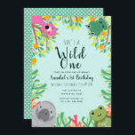 Cute Florida Animals Wild One Kids Birthday Kaart<br><div class="desc">Viel met dit Cute Florida Animals Wild One Kids Birthday design. Dit ontwerp omvat een grens van bladeren en schattige dieren, een Manatee, Flamingo, Gator en Turtle. U kunt dit verder aanpassen door op de "PERSONALIZE"knoop te klikken. Overeenkomende objecten in onze winkel voor een compleet partijthema. Voor meer vragen kunt...</div>