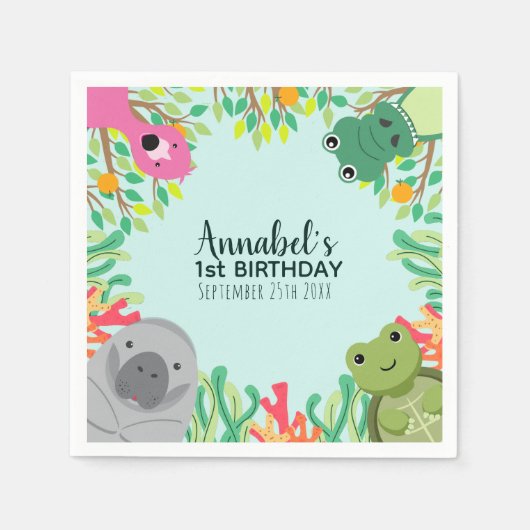 Cute Florida Animals Wild One Kids Birthday Servet (Voorkant)