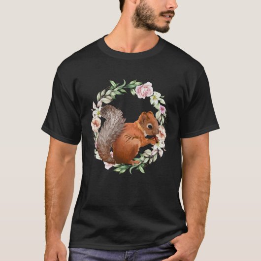 Cute Flower Circle And Squirrel  Animal & Nature T-shirt (Voorkant)