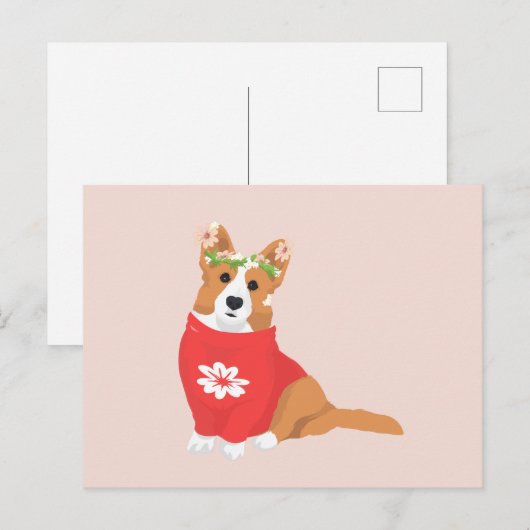 Cute Flower Crown Welsh Cardigan Corgi Briefkaart (Voorkant / Achterkant)