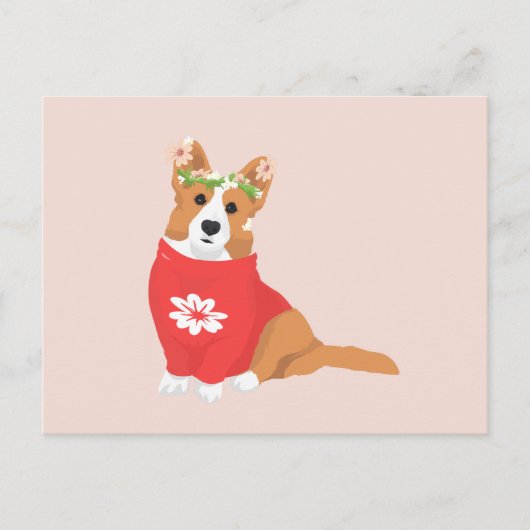 Cute Flower Crown Welsh Cardigan Corgi Briefkaart (Voorkant)