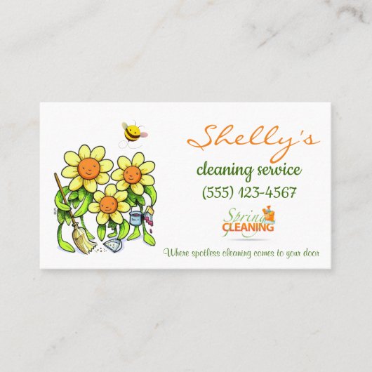 Cute Flower Design House Cleaning Services Visitekaartje (Voorkant)