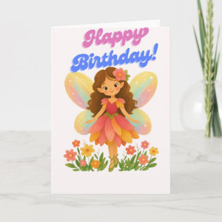 Cute Flower Fairy Happy Birthday Card - Pastel Win Kaart