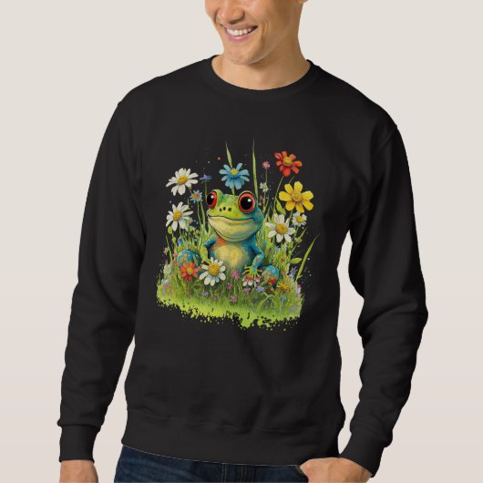 Cute Flower Frog on summer Floral Frog Trui (Voorkant)