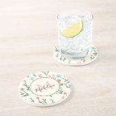 Cute Flower Ivory White Elegant Pink Monogram Zandsteen Onderzetter (Zijkant)