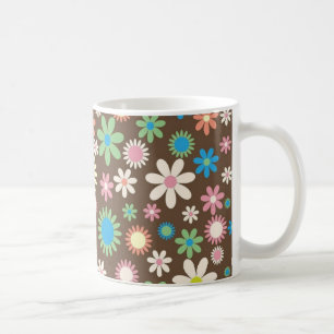Cute Flower Power Pattern Brown Koffiemok