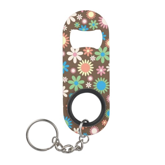Cute Flower Power Pattern Brown Mini Flessenopener (Voorkant)