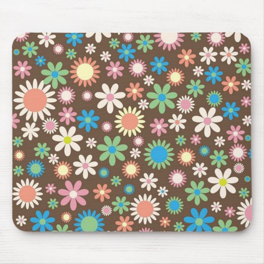 Cute Flower Power Pattern Brown Muismat (Voorkant)