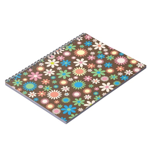 Cute Flower Power Pattern Brown Notitieboek (Linkerzijde)
