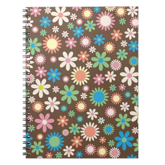 Cute Flower Power Pattern Brown Notitieboek (Voorkant)