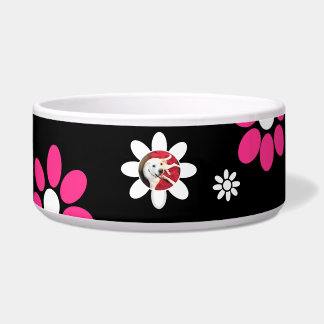Cute Flower Round Photo Lijst of Smiling Dog Pink Voerbakje