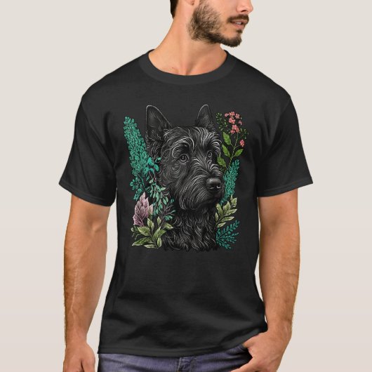 Cute Flower Scottie summer Floral Scottish Terrier T-shirt (Voorkant)