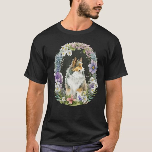 Cute Flower Sheltie summer Floral Shetland Sheepdo T-shirt (Voorkant)