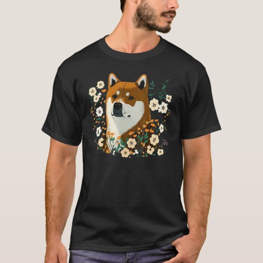 Cute Flower summer Floral Akita Inu T-shirt (Voorkant)
