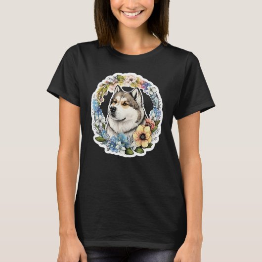 Cute Flower summer Floral Alaskan Malamute 1 T-shirt (Voorkant)