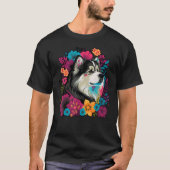 Cute Flower summer Floral Alaskan Malamute T-shirt (Voorkant)