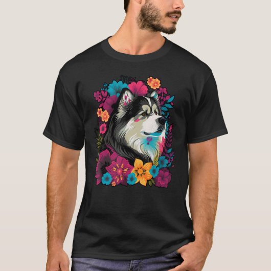 Cute Flower summer Floral Alaskan Malamute T-shirt (Voorkant)