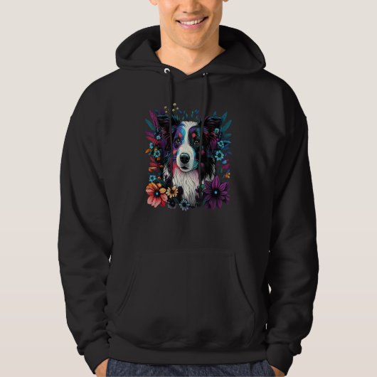 Cute Flower summer Floral Border Collie 3 Hoodie (Voorkant)