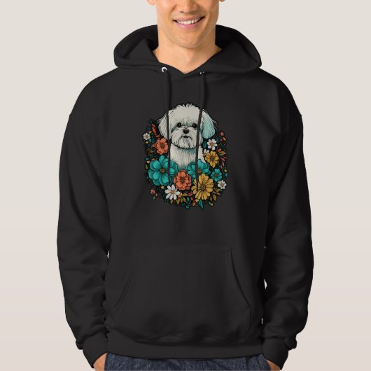 Cute Flower summer Floral Maltese dog Hoodie (Voorkant)