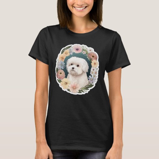 Cute Flower summer Floral Maltese dog T-shirt (Voorkant)