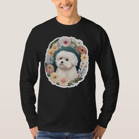 Cute Flower summer Floral Maltese dog T-shirt (Voorkant)