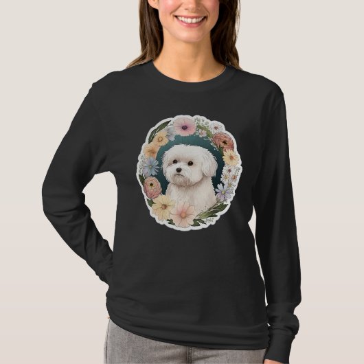 Cute Flower summer Floral Maltese dog T-shirt (Voorkant)