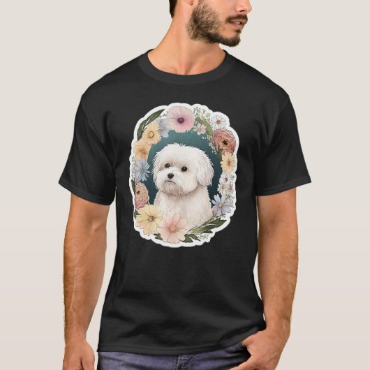 Cute Flower summer Floral Maltese dog T-shirt (Voorkant)