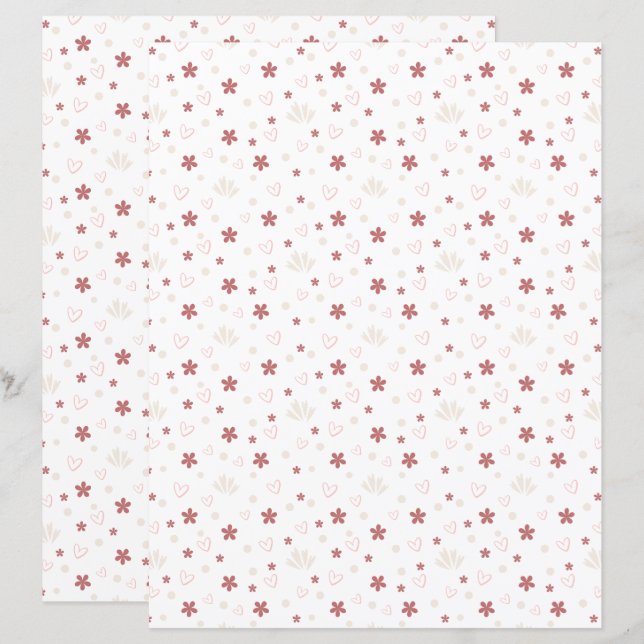Cute Flower With Love  Patterned Scrapbook Paper (Voorkant / Achterkant)