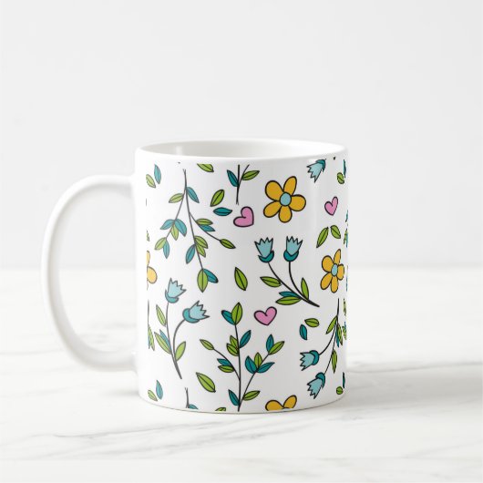 Cute Flowers and Hearts Light Pattern Koffiemok (Links)
