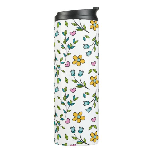 Cute Flowers and Hearts Light Pattern Thermosbeker (Gedraaid links)