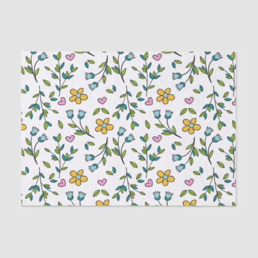 Cute Flowers and Hearts Light Pattern Tissuepapier (Voorkant)