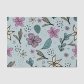 Cute Flowers and Leaves illustrated Pattern Blue Tissuepapier (Voorkant)