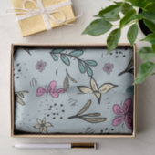 Cute Flowers and Leaves illustrated Pattern Blue Tissuepapier (Geschenk)