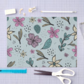 Cute Flowers and Leaves illustrated Pattern Blue Tissuepapier (Craft)