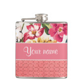 Cute Flowers Faux roze glazen cirkels Heupfles (Voorkant)