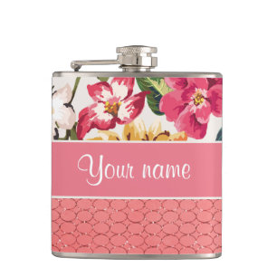 Cute Flowers Faux roze glazen cirkels Heupfles