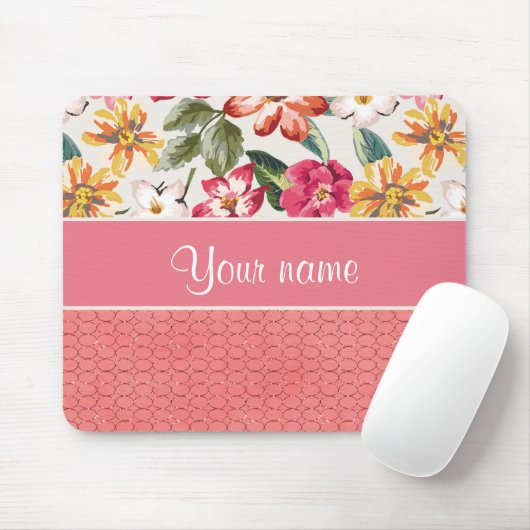 Cute Flowers Faux roze glazen cirkels Muismat (Met muis)