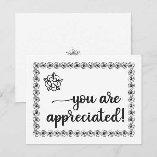 Cute Flowers HandLettered Coloring Appreciation Bedankkaart (Voorkant / Achterkant)