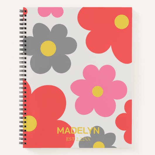 Cute flowers Red Custom script Spiral Notebook Notitieboek (Voorkant)